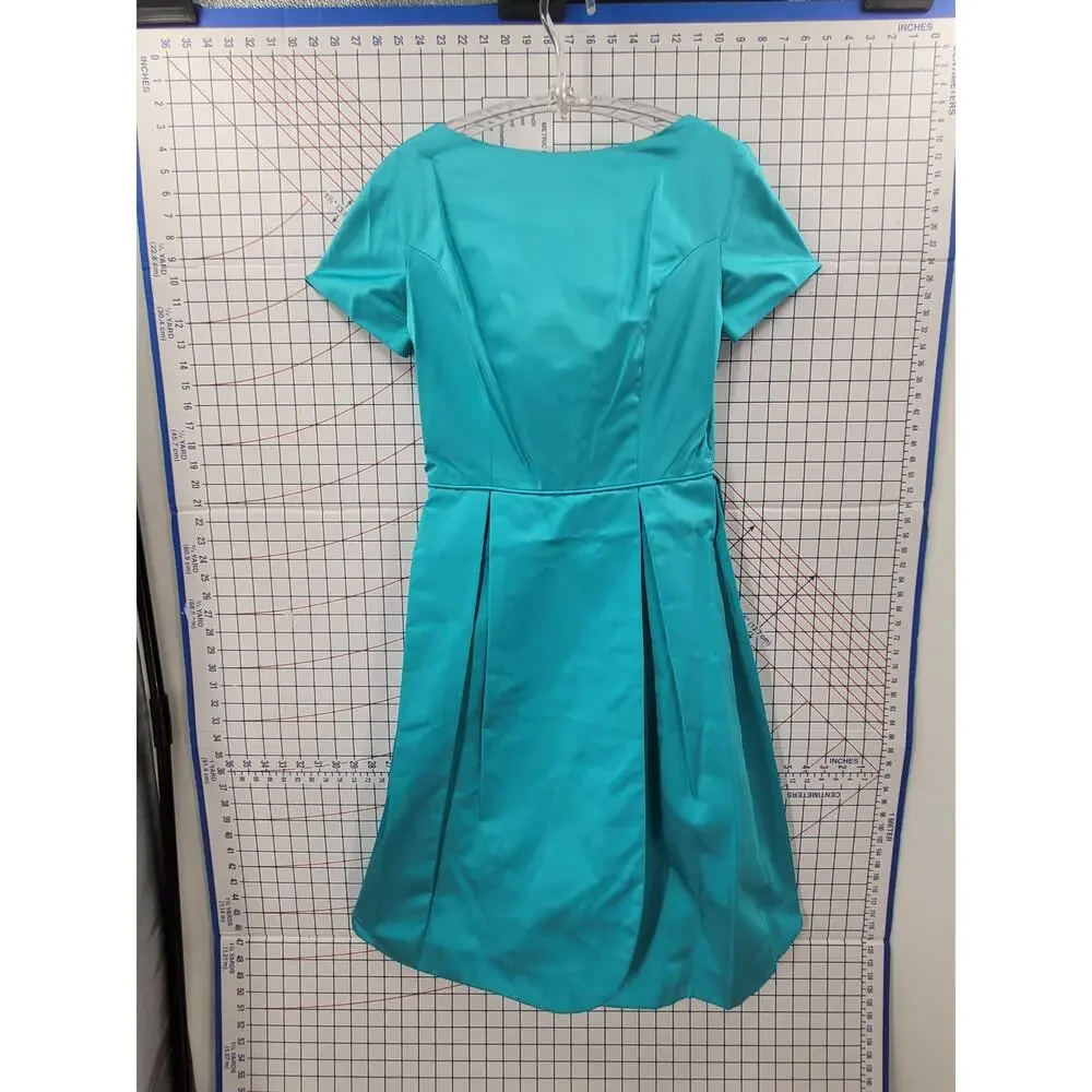 Vintage 50s 60s Satin‎ Blue Boatneck Cocktail Dress Elegant Timeless Style - Picture 4 of 16